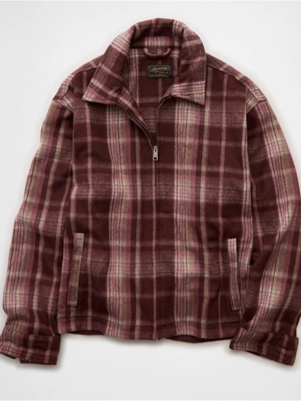American Eagle Heavyweight Plaid Zip Up Oversized Wool Blend Shirt Jacket Size